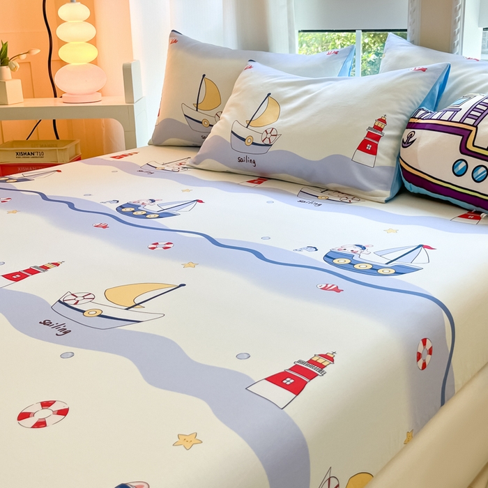 91家纺网 家纺一手货源 找家纺 博雅 2024新款全棉宇航员印花单床笠单被套 航海家