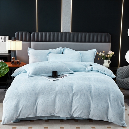 2024新款A类8斤雕花绒牛奶绒四件套 梵音-蓝