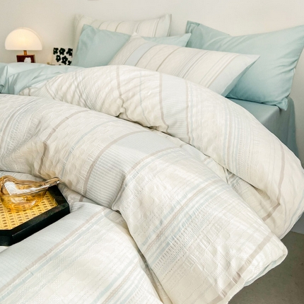 91家纺网 家纺一手货源 找家纺 倾慕家纺 2024新款A类提花全棉3D立体简约纯棉单枕套被套套件系列-单被套 华夫生活-蓝