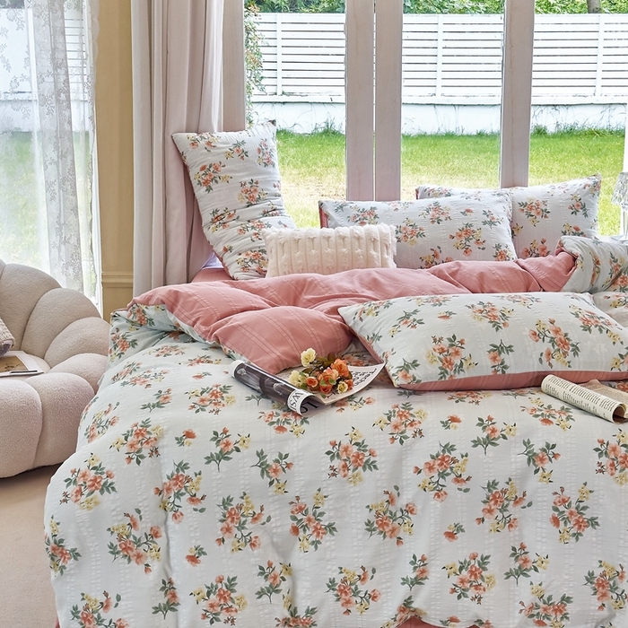 91家纺网 家纺一手货源 找家纺 富之航 2024新款云纱棉四件套现货供应 静好