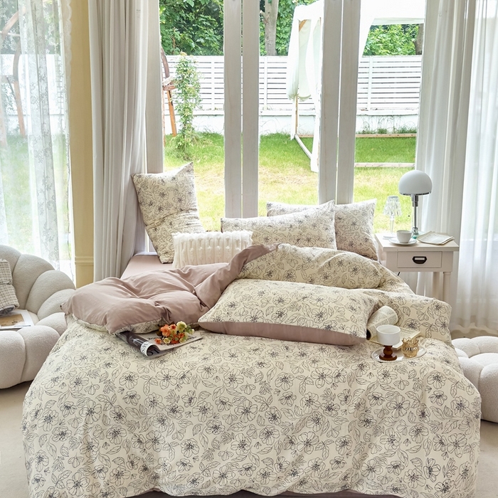 91家纺网 家纺一手货源 找家纺 富之航 2024新款云纱棉四件套现货供应 花漾