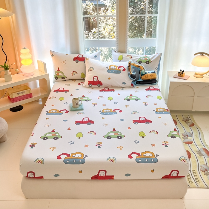 91家纺网 家纺一手货源 找家纺 博雅 2024新款全棉宇航员印花单床笠单被套 汽车派对