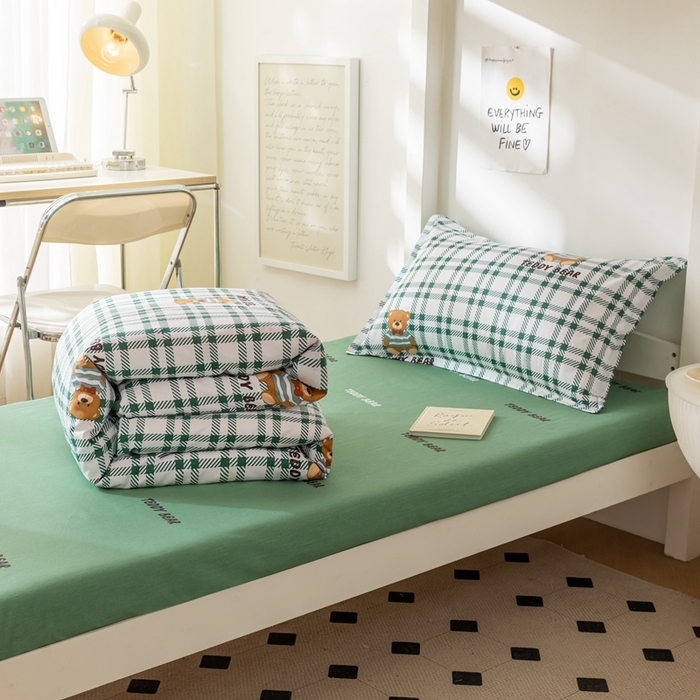 91家纺网 家纺一手货源 找家纺 卡迪亚家纺 2024新款全棉学生三件套 布朗尼