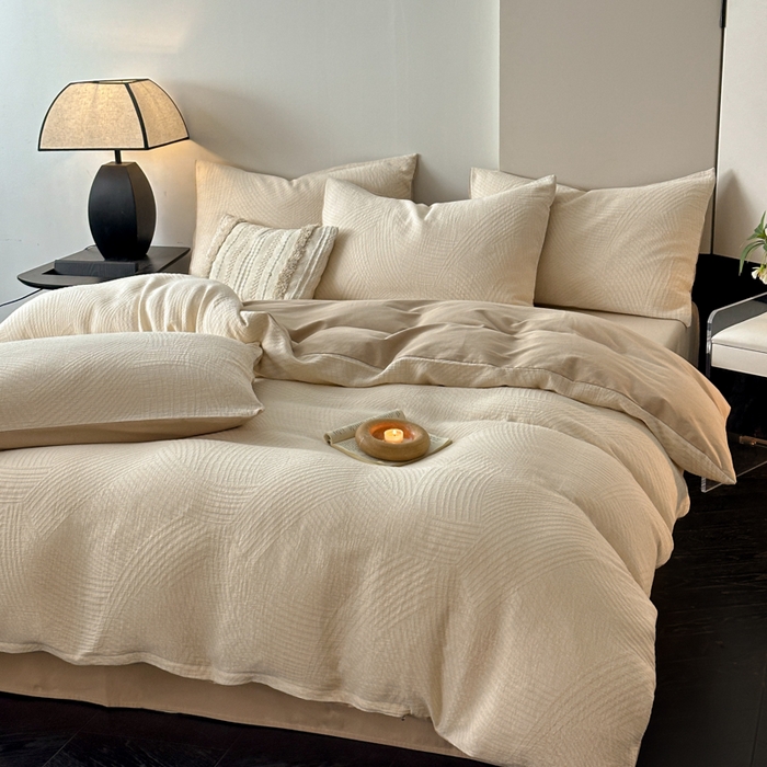 91家纺网 家纺一手货源 找家纺 博雅 2024新款全棉提花三层纱磨毛四件套（上图送2000元货款） 西西里（米）