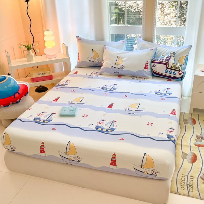 91家纺网 家纺一手货源 找家纺 博雅 2024新款全棉宇航员印花单床笠单被套 航海家