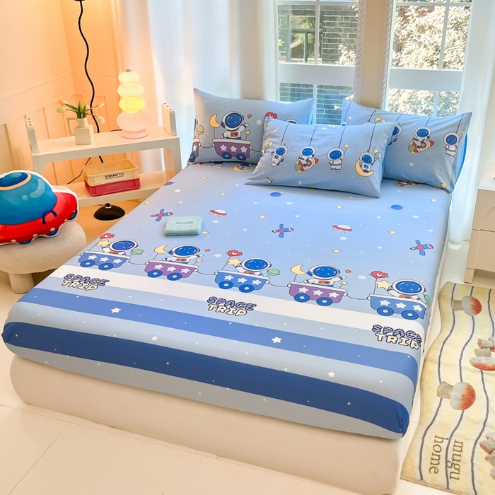 91家纺网 家纺一手货源 找家纺 博雅 2024新款全棉宇航员印花单床笠单被套 宇航员