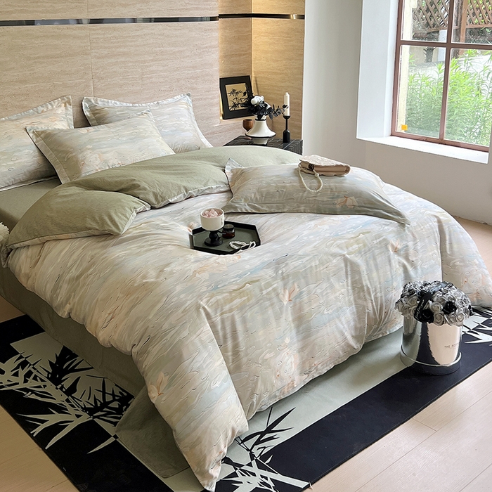 91家纺网 家纺一手货源 找家纺 金鑫汇家纺 2024新款国潮风全棉印花四件套 风木清香