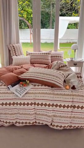 91家纺网 家纺一手货源 找家纺 富之航 2024新款云纱棉四件套现货供应 几何梦境