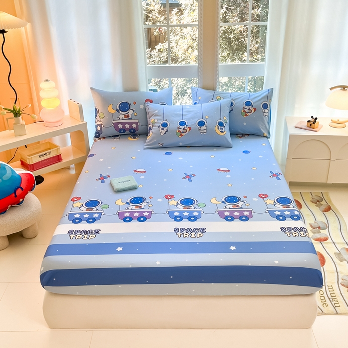 91家纺网 家纺一手货源 找家纺 博雅 2024新款全棉宇航员印花单床笠单被套 宇航员