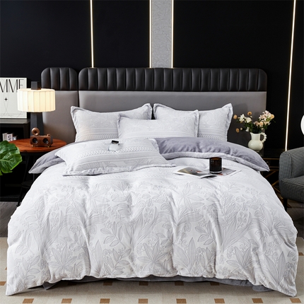 2024新款A类8斤雕花绒牛奶绒四件套 芳草-灰