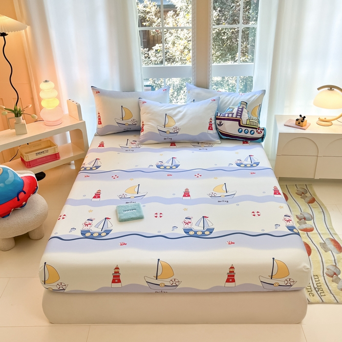 91家纺网 家纺一手货源 找家纺 博雅 2024新款全棉宇航员印花单床笠单被套 航海家