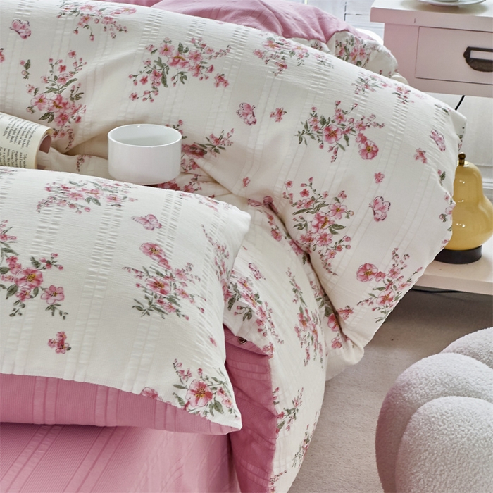 91家纺网 家纺一手货源 找家纺 富之航 2024新款云纱棉四件套现货供应 花枝江