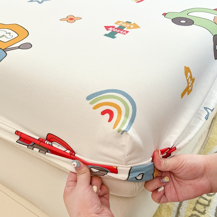 91家纺网 家纺一手货源 找家纺 博雅 2024新款全棉宇航员印花单床笠单被套 汽车派对