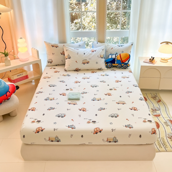 91家纺网 家纺一手货源 找家纺 博雅 2024新款全棉宇航员印花单床笠单被套 小汽车