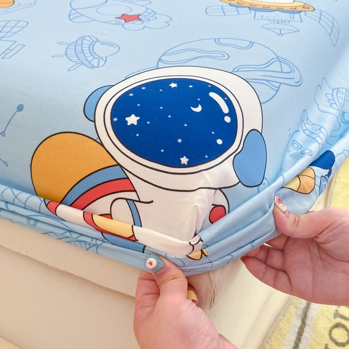 91家纺网 家纺一手货源 找家纺 博雅 2024新款全棉宇航员印花单床笠单被套 环游太空