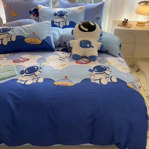 91家纺网 家纺一手货源 找家纺 博雅 2024新款全棉宇航员印花单床笠单被套 太空漫步