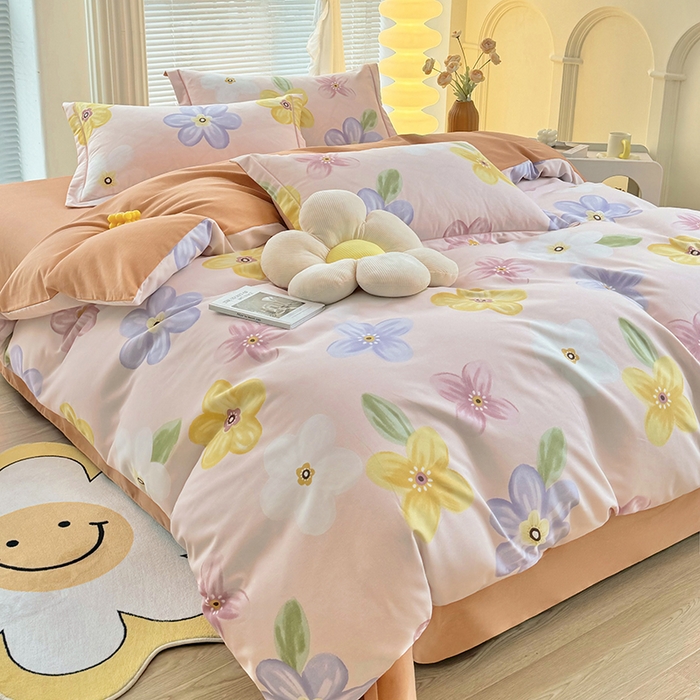 91家纺网 家纺一手货源 找家纺 优尚家纺 2025新款全棉纯棉磨毛单品被套四季款 花语甜心-粉