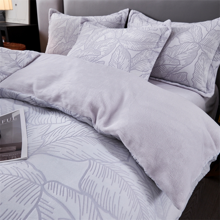 91家纺网 家纺一手货源 找家纺 2024新款A类8斤雕花绒牛奶绒四件套 叶霖-灰