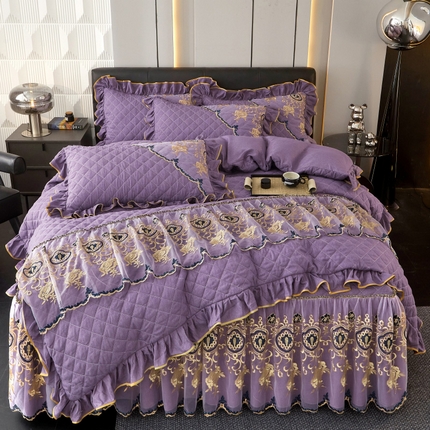 91家纺网 家纺一手货源 找家纺 （总）罗艺轩 2024新款色织蕾丝夹棉床裙款四件套-皇家贵族