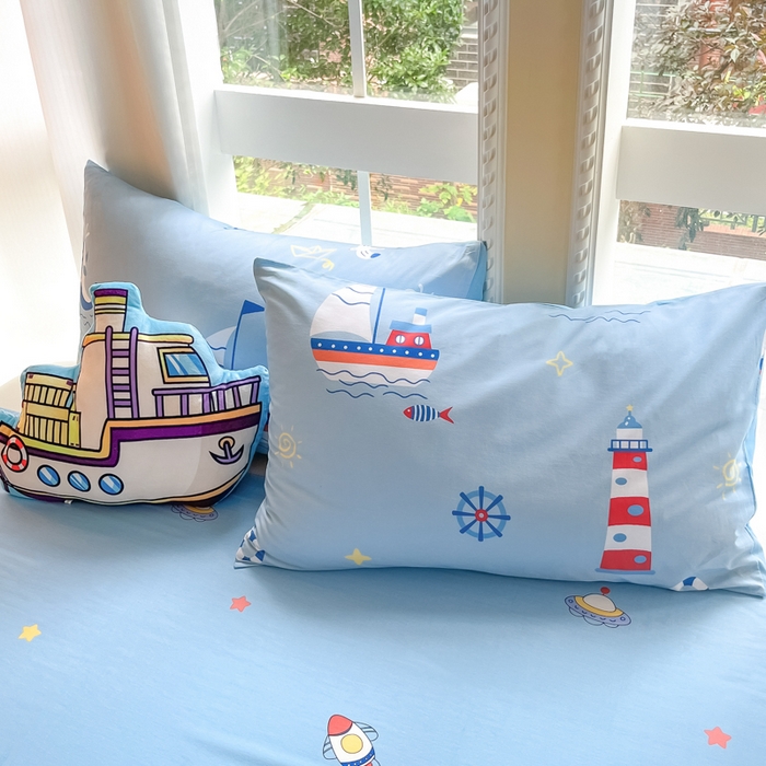 91家纺网 家纺一手货源 找家纺 博雅 2024新款全棉宇航员印花单床笠单被套 扬帆起航