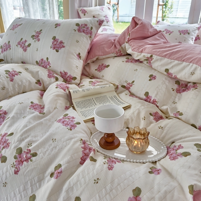 91家纺网 家纺一手货源 找家纺 富之航 2024新款云纱棉四件套现货供应 粉黛罗