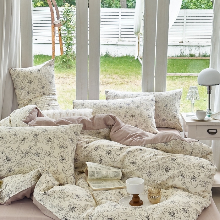 91家纺网 家纺一手货源 找家纺 富之航 2024新款云纱棉四件套现货供应 花漾