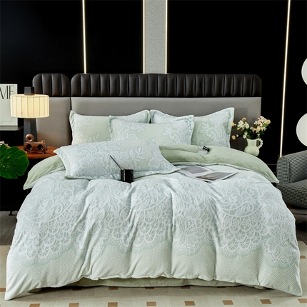 2024新款A类8斤雕花绒牛奶绒四件套 蔷薇花语-绿