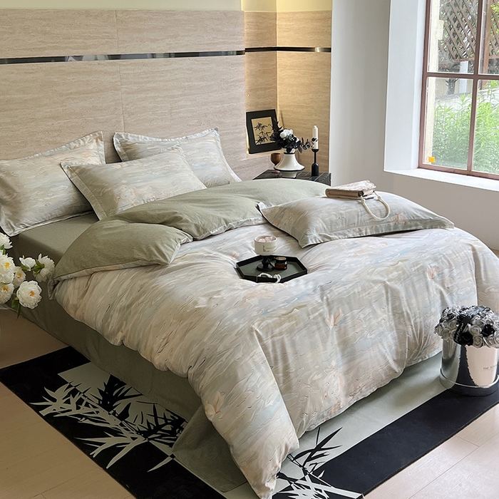 91家纺网 家纺一手货源 找家纺 金鑫汇家纺 2024新款国潮风全棉印花四件套 风木清香