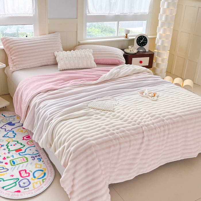 91家纺网 家纺一手货源 找家纺 言熙居家纺 2024新款AB版多功能盖毯被套 泡芙-粉白