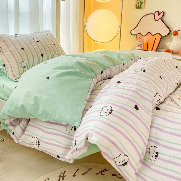 91家纺网 家纺一手货源 找家纺 卡迪亚家纺 2024新款全棉学生三件套 爱心熊