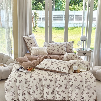 91家纺网 家纺一手货源 找家纺 富之航 2024新款云纱棉四件套现货供应 叶秋