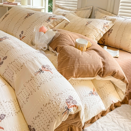 富之航家纺2024爆款提花四件套云彩棉提花床盖四件套 叶苏