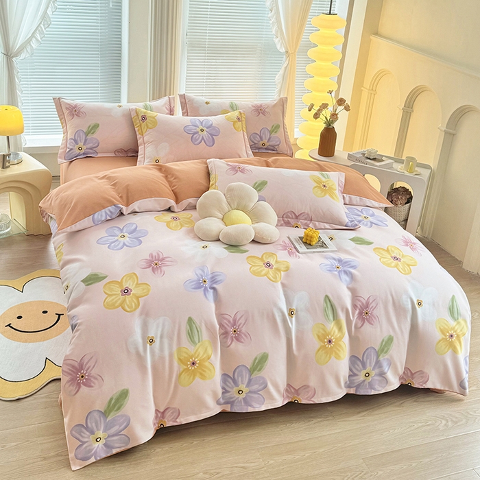 91家纺网 家纺一手货源 找家纺 优尚家纺 2025新款全棉纯棉磨毛单品被套四季款 花语甜心-粉