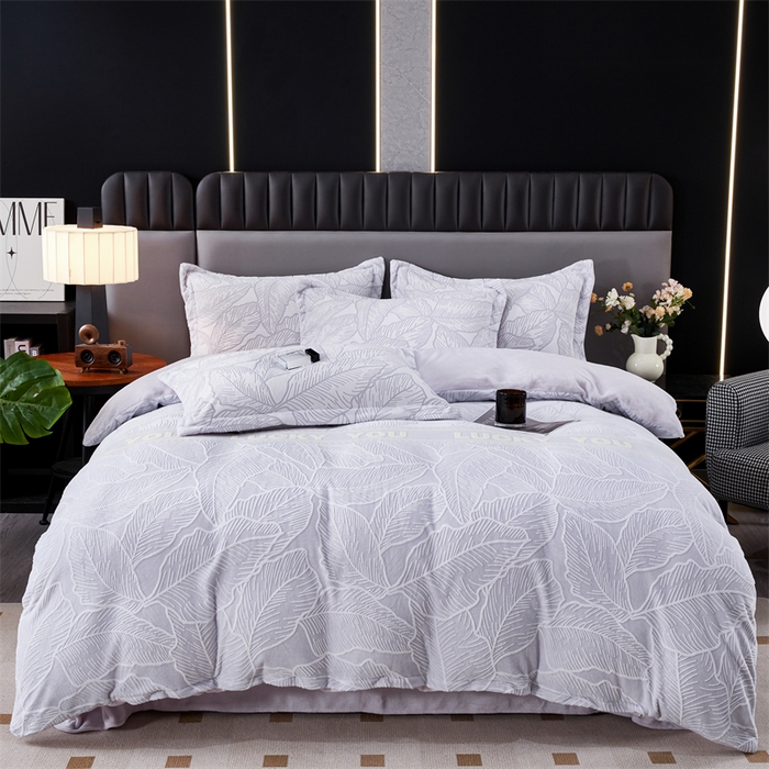 91家纺网 家纺一手货源 找家纺 2024新款A类8斤雕花绒牛奶绒四件套 叶霖-灰