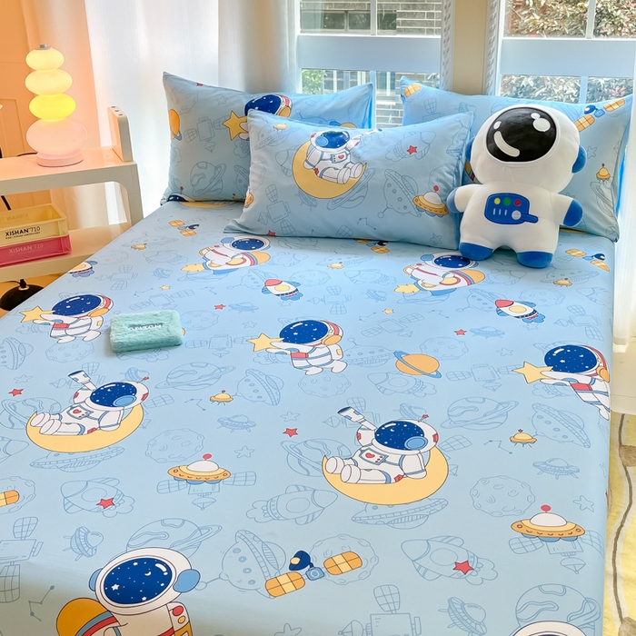 91家纺网 家纺一手货源 找家纺 博雅 2024新款全棉宇航员印花单床笠单被套 环游太空