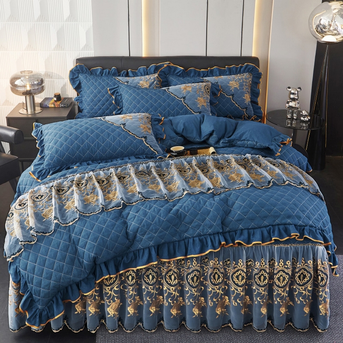 91家纺网 家纺一手货源 找家纺 （总）罗艺轩 2024新款色织蕾丝夹棉床裙款四件套-皇家贵族