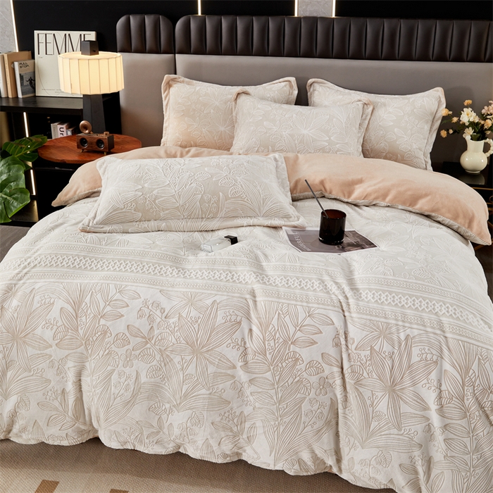 91家纺网 家纺一手货源 找家纺 2024新款A类8斤雕花绒牛奶绒四件套 芳草-黄