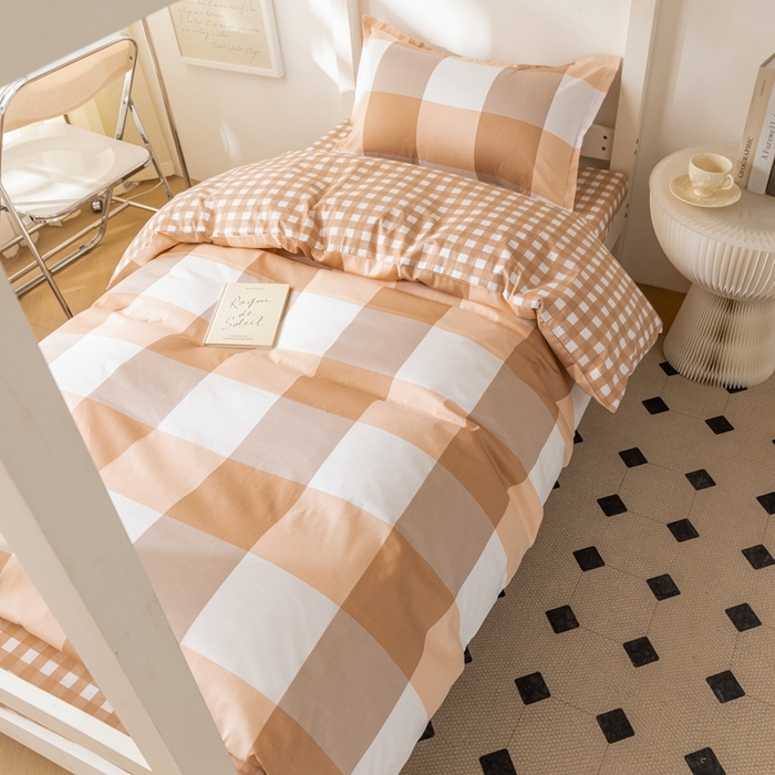 91家纺网 家纺一手货源 找家纺 卡迪亚家纺 2024新款全棉学生三件套 粉大格