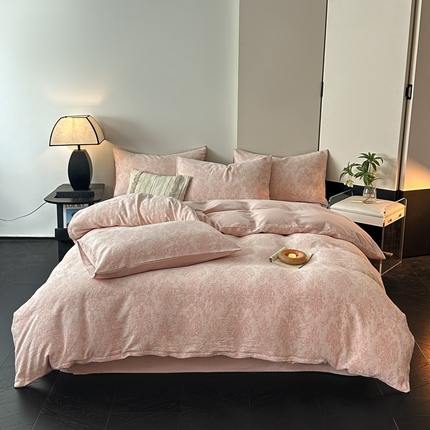 博雅 2024新款全棉提花三层纱磨毛四件套（上图送2000元货款） 慕斯（粉）