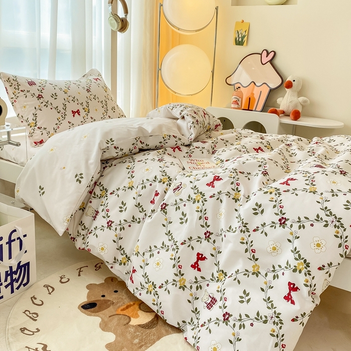 91家纺网 家纺一手货源 找家纺 卡迪亚家纺 2024新款全棉学生三件套 芳华