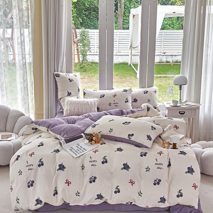 富之航 2024新款云纱棉四件套现货供应 蓝莓