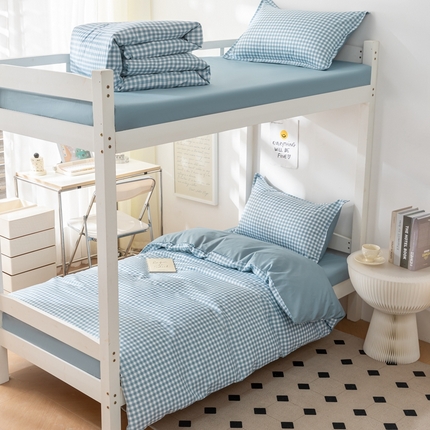 卡迪亚家纺 2024新款全棉学生三件套 蓝小格