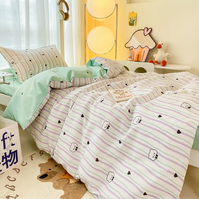 91家纺网 家纺一手货源 找家纺 卡迪亚家纺 2024新款全棉学生三件套 爱心熊