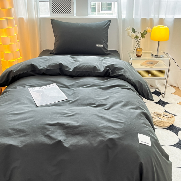 91家纺网 家纺一手货源 找家纺 蓝邻家纺 2024新款纯色水洗棉贴标四件套 高级灰