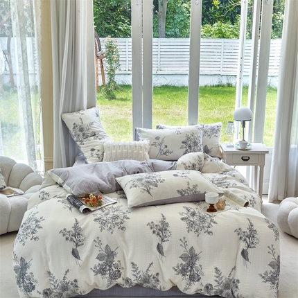 91家纺网 家纺一手货源 找家纺 富之航 2024新款云纱棉四件套现货供应 素描