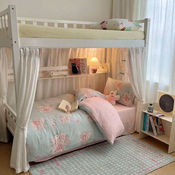 91家纺网 家纺一手货源 找家纺 繁花 2024新款亲肤水洗棉学生宿舍三件套四件套 粉粉蔷薇