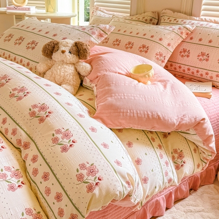 富之航家纺 2024爆款提花四件套云彩棉提花床盖四件套 几何梦境