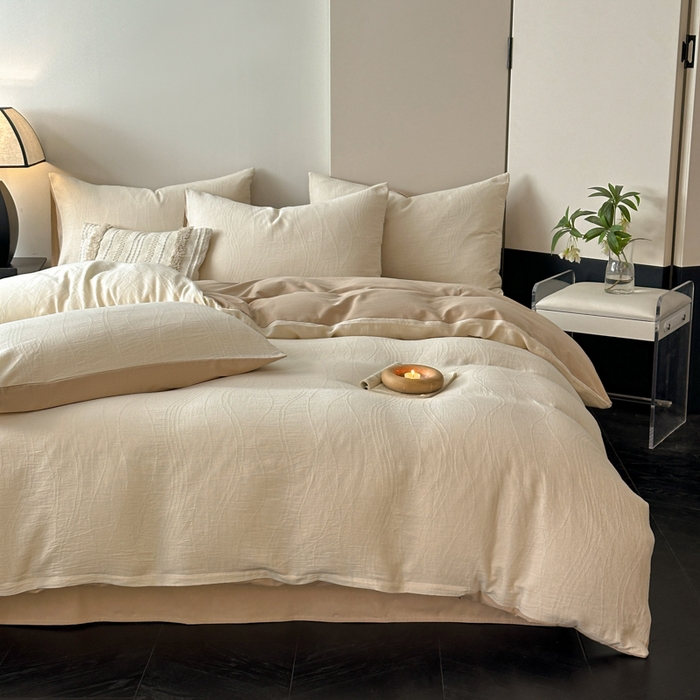 91家纺网 家纺一手货源 找家纺 博雅 2024新款全棉提花三层纱磨毛四件套（上图送2000元货款） 波洛（米）