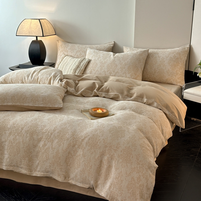 91家纺网 家纺一手货源 找家纺 博雅 2024新款全棉提花三层纱磨毛四件套（上图送2000元货款） 慕斯（米）