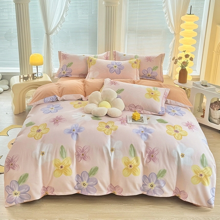 优尚家纺 2025新款全棉纯棉磨毛单品被套四季款 花语甜心-粉
